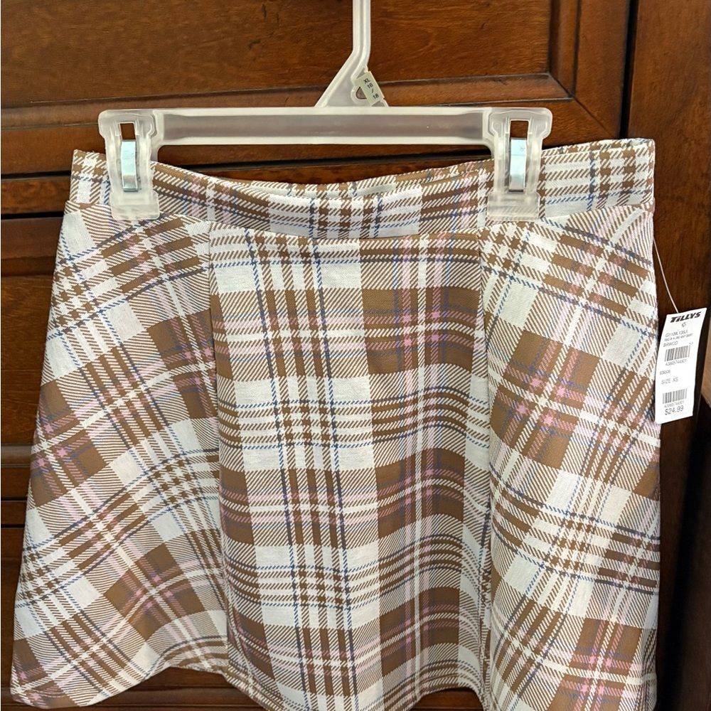 NWT Plaid Skater Skirt in Brown and Cream X-Small